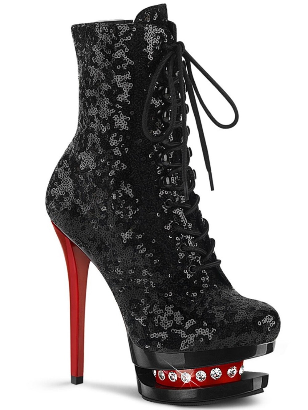 PLEASER Sequin Lace-Up Platform Ankle Boot - Black/Red